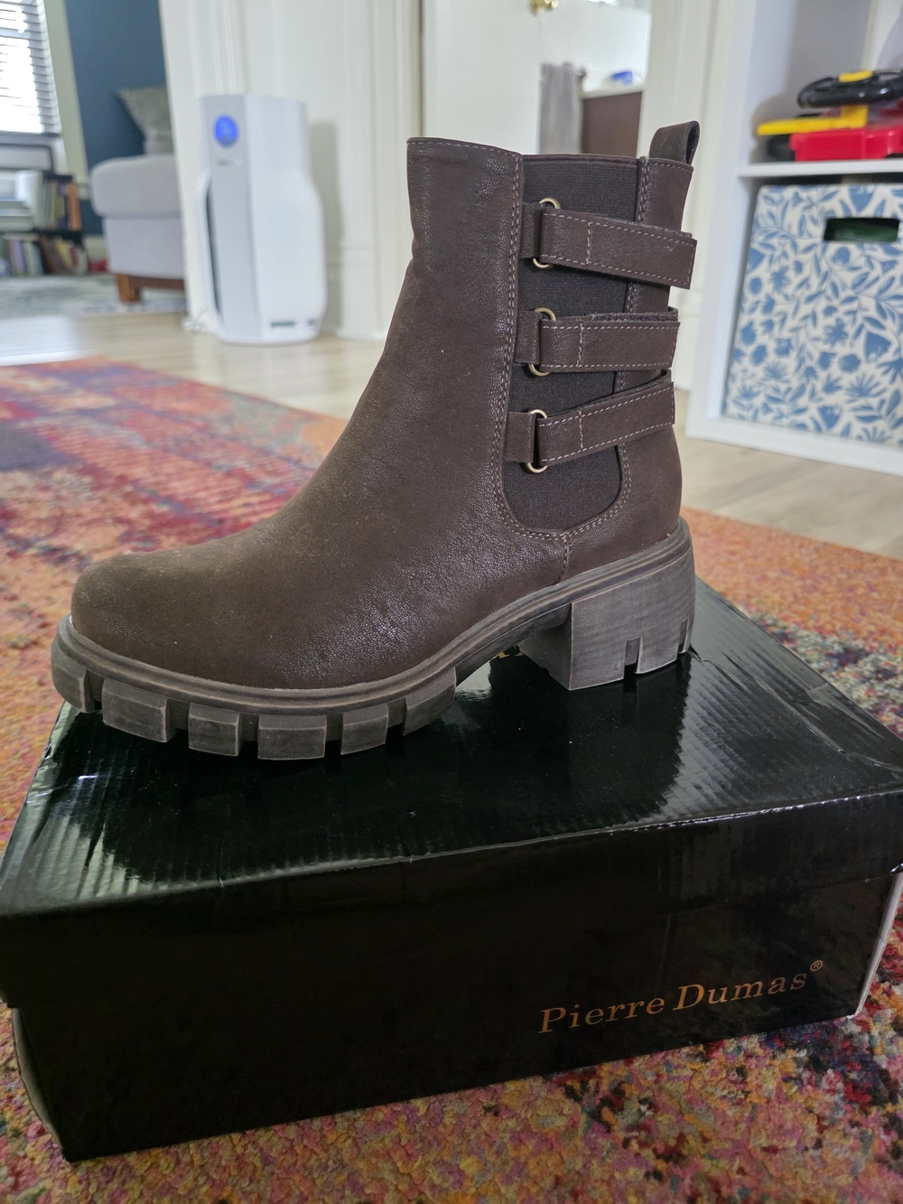 Pierre Dumas Dark Brown Lug Heel Chelsea Booties